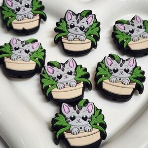 Cat Focal Beads Silicone 2 Pc Beaded Pen Crafts Badge Keychain Jewelry Making
